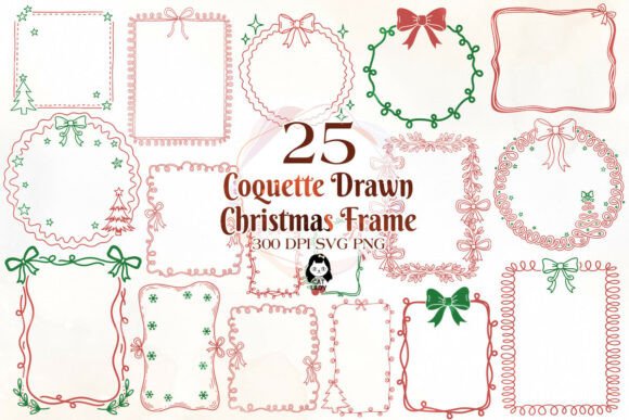 Download Coquette Doodle Christmas Frame SVG PNG - Premium Resources