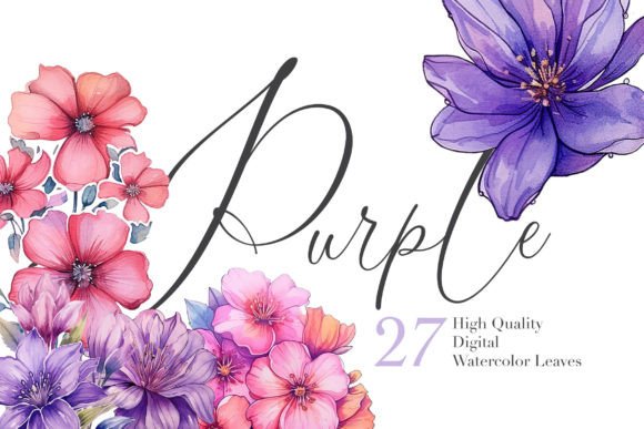 Download Watercolor Purple Florals Clipart Set - Florals Collection