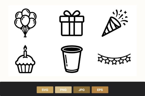 Download Black White Birthday Party Icons Set - Premium Resources
