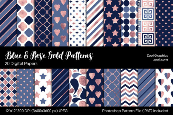 Download Blue and Rose Gold Digital Papers - Blue and rose gold Collection